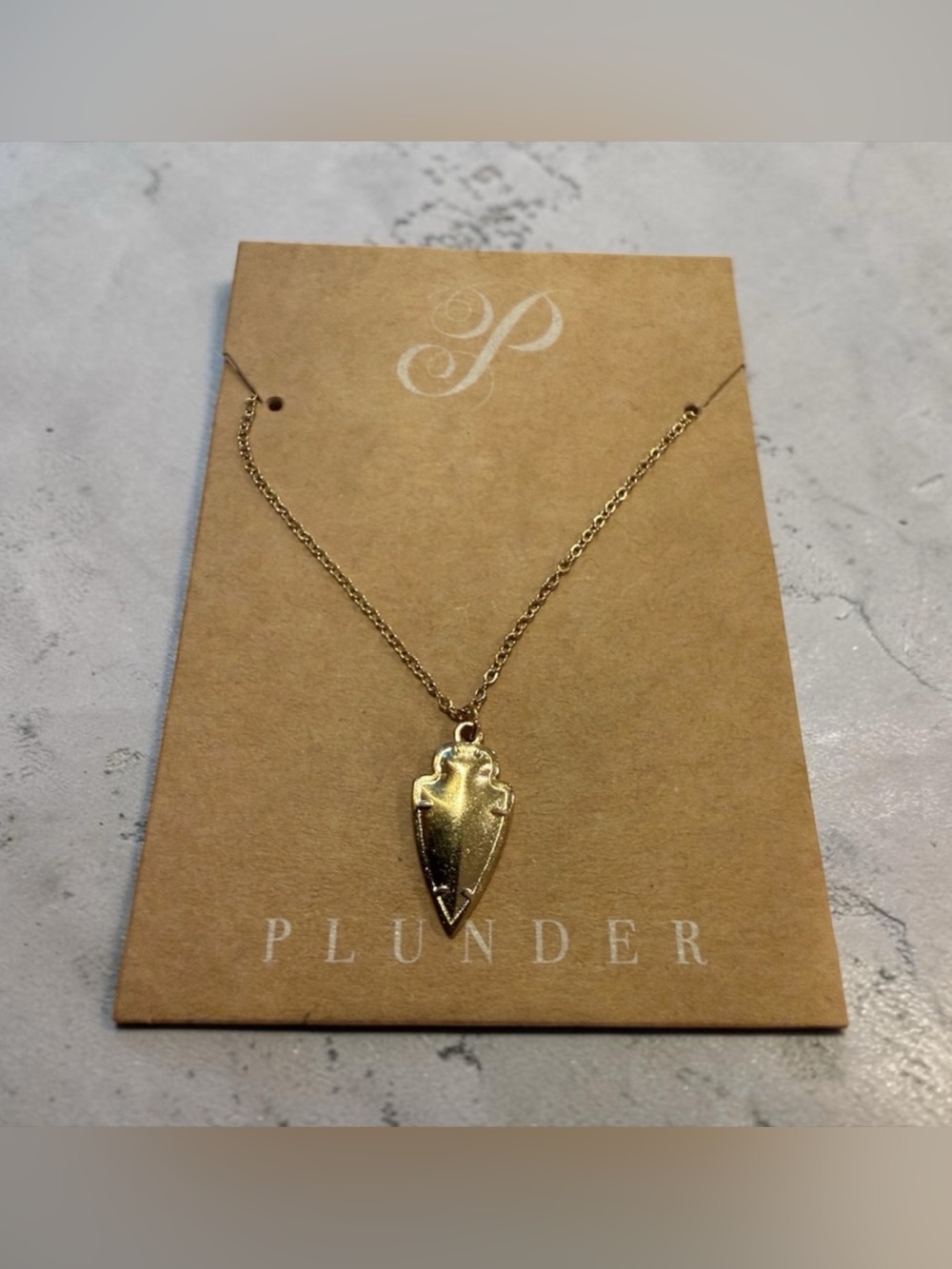 Plunder Gold Arrowhead Pendant Necklace - Shiny Gold Tone
